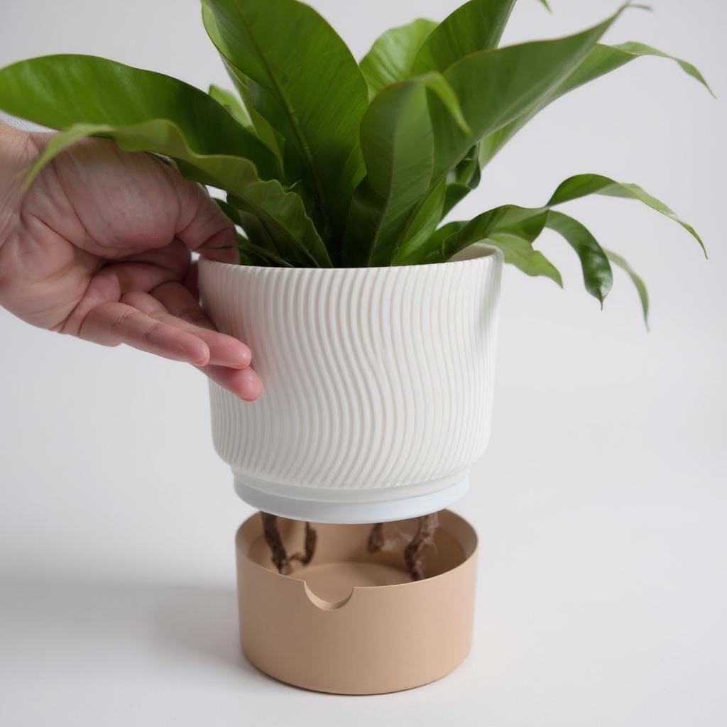 Modern Ribbed Self-Watering Planter
